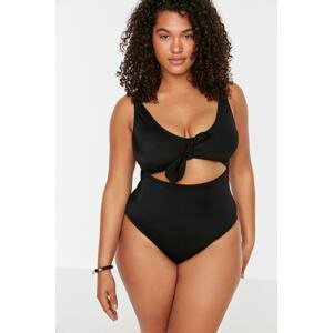 Trendyol Curve Black Cut Out Swimsuit with Tie Detail and Slimming Effect