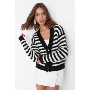 Trendyol Black Soft Textured Striped Knitwear Cardigan