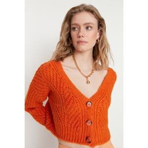 Trendyol Orange Super Crop Soft Textured Button Detailed Knitwear Cardigan