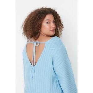 Trendyol Curve Blue Lace Detailed V-Neck Knitwear Sweater