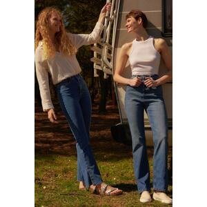 Trendyol Dark Blue More Sustainable High Waist Flare Jeans with Slits