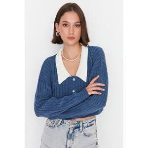 Trendyol Indigo Crop Corduroy Sweater Cardigan