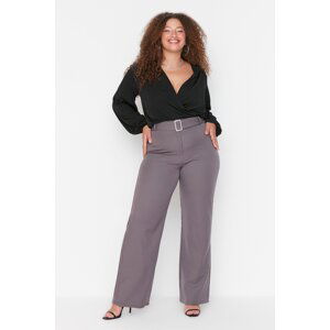Trendyol Curve Anthracite High Waist Pipe Leg Weave Trousers