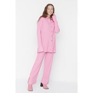 Trendyol Pink Slit Detailed Cardigan-Pants Knitwear Set