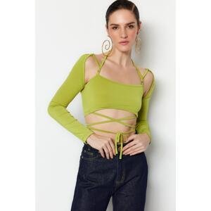 Trendyol Green Crop Knitted Pile Blouse