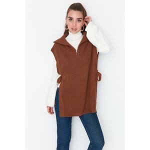 Trendyol Brown Zippered Collar Tie Up the Sides Detailed Knitwear Sweater