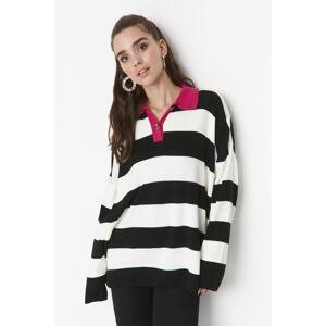 Trendyol Black Striped Polo Neck Knitwear Sweater
