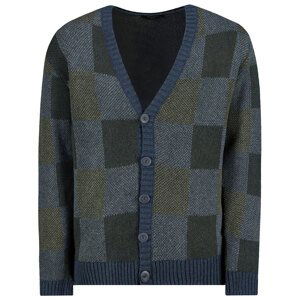 Trendyol Men's Indigo Regular Fit V Neck Plaid Patterned Knitwear Cardigan