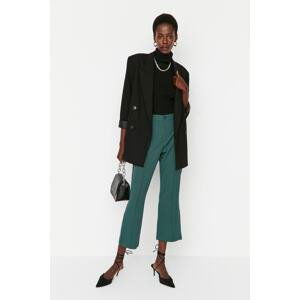 Trendyol Green High Waist Rib Detailed Flare Leg Weave Trousers