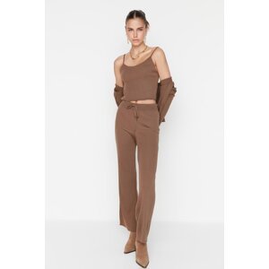Trendyol Brown Ribbed Blouse Cardigan Trousers Knitwear Two Piece Set