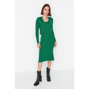 Trendyol Green Button Detailed Cardigan-Dress Knitwear Set