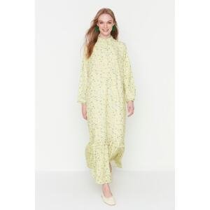 Trendyol Light Yellow Floral Half Patties with Frill Trim Lined Woven Dress