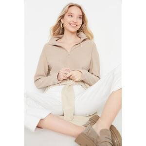 Trendyol Beige Thessaloniki/Knitwear Look, Zippered Collar Regular/Regular Knitted Sweatshirt