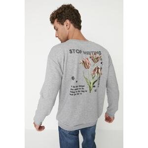 Trendyol Gray Melange Men's Relaxed Fit Crew-neck Long Sleeve Back Printed Sweatshirt