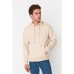 Trendyol Stone Men's Oversize/Wide-Cut Hooded Long Sleeve Printed Thick Fleece Inside Cotton Sweatshirt.
