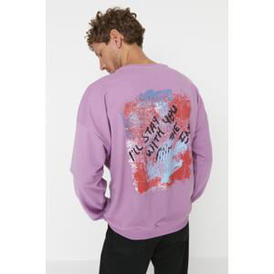 Trendyol Men's Lilac Oversize/Wide Cut Crew Neck Printed Back Sweatshirt Men