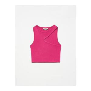 Dilvin 10173 Low-cut Collar Knitwear Crop-fuchsia