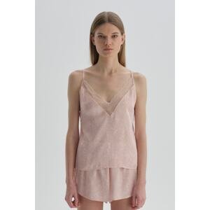 Dagi Dark Pink Patterned Satin, Camisole with Lace Detail.