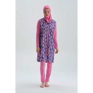 Dagi Pink Long Sleeve Patterned Hijab Swimsuit