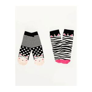 Denokids Zebra Unicorn Girls' Striped Black and White Crewneck Socks 2 Pairs Set