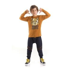 Mushi Gilded Fox Boys Kids Cotton Mustard T-shirt Pants Suit