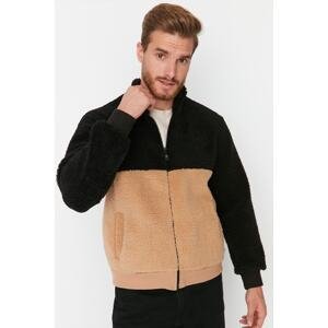 Trendyol Black Men's Regular/Regular Fit Zippered Standing Collar Thick Color Block Sweatshirt.