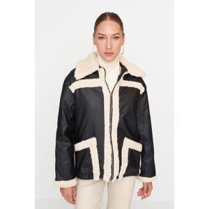Trendyol Black Oversize Plush Detailed Puffer Jacket Coat