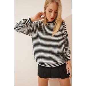 Happiness İstanbul Women's Black and White Striped Knitwear Sweater