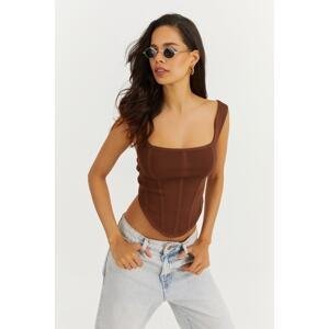 Cool & Sexy Women's Brown Back Zippered Crop Blouse
