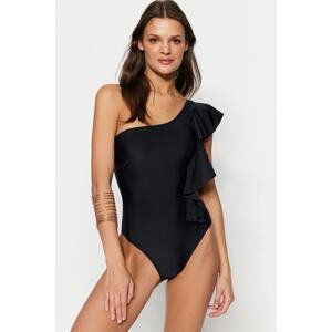 Trendyol Black One-Shoulder Flounce Normal Leg Swimsuit