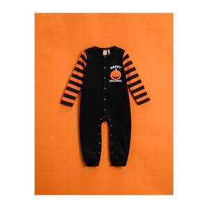 Koton Striped Jumpsuit Pumpkin Printed Snaps