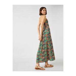 Koton Halter Neck Maxi Dress With Leaf Pattern Window Detail
