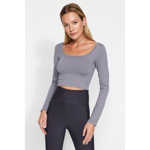 Trendyol Gray Seamless/Seamless Crop Extra Stretchy Square Collar Sports Blouse
