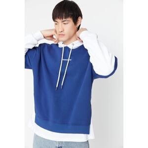 Trendyol Navy Blue Men's Oversize/Wide Cut Fit Hooded Embroidered Paneled Thick Sweatshirt