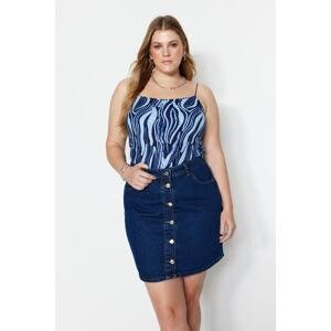 Trendyol Curve Blue Strappy Patterned Knitted Crop Blouse