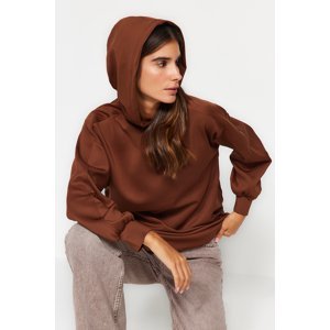 Trendyol Brown Hooded Pocketed Scuba Knitted Wide Fit Overized Sweatshirt