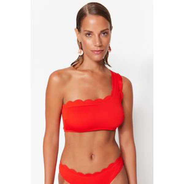 Trendyol Red One Shoulder Laser Cut Textured Bikini Top