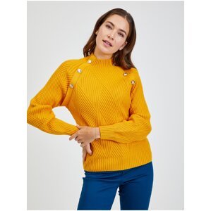 Žlutý dámský žebrovaný svetr s ozdobnými knoflíky ORSAY