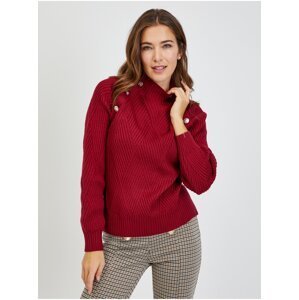 Červený dámský žebrovaný svetr s ozdobnými knoflíky ORSAY - Dámské