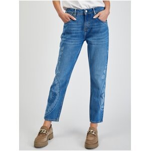 Modré dámské vzorované zkrácené straight fit džíny Pepe Jeans Violet  - Dámské