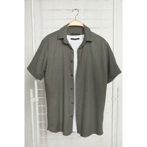 Trendyol Khaki Men's Regular Fit Short Sleeved Textured Knit Shirt.