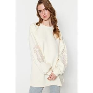 Trendyol Ecru Sleeve Embroidery Detail Scuba Knitted Sweatshirt
