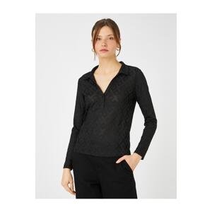 Koton Jacquard Transparent T-Shirt Polo Neck Buttoned