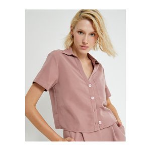 Koton Crop Shirt with Short Sleeves and Pockets Modal Blend.