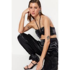 Trendyol Black Crop Lined Woven Satin Bustier With Accessories