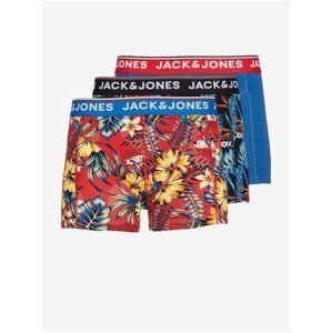 Jack & Jones Sada tří pánských vzorovaných boxerek v červené černé a modré ba - Pánské