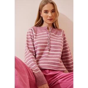 Happiness İstanbul Women's Pink Buttoned Collar Knitwear Sweater