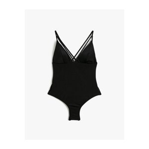 Koton V-Neck Swimsuit with Thin Straps Covered Piping Detail.
