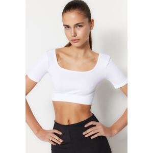 Trendyol White Seamless Crop Extra Soft Textured Square Neck Sports Blouse