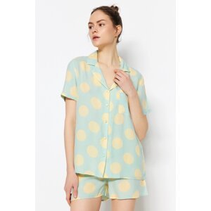 Trendyol Green Polka Dot Viscose Shirt-Short Woven Pajamas Set